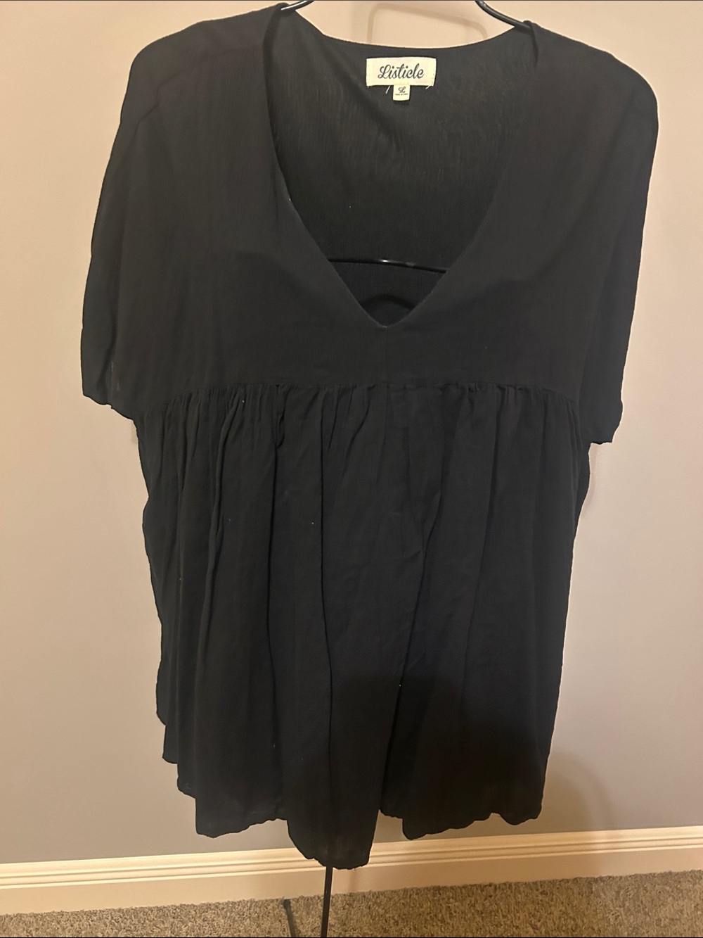 Listicle Black V-Neck Peplum Short Sleeve Blouse